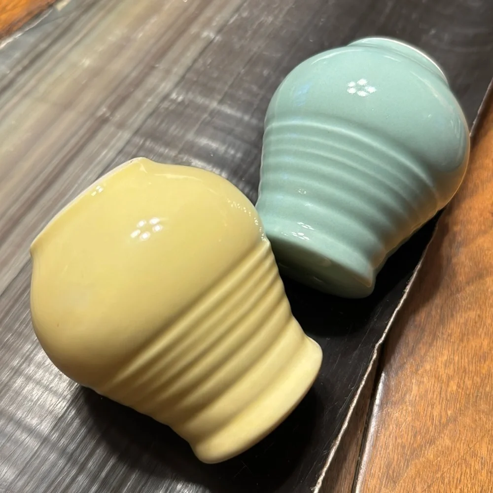 Vintage Mid Century S&P Ceramic Art Pottery Sea Foam Green & Yellow Shakers